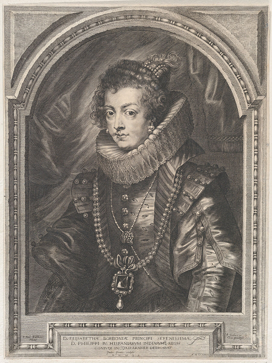 Portrait of Elisabeth of Bourbon, Queen of Spain, Paulus Pontius (Flemish, Antwerp 1603–1658 Antwerp), Engraving; second state of two 