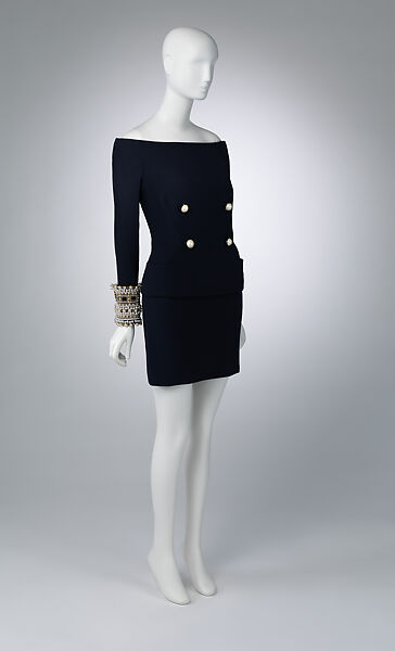 Ensemble, Gianni Versace (Italian, founded 1978), (a) wool, silk, glass, synthetic, metal; (b) wool, silk, Italian 