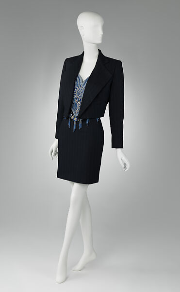 Ensemble, Gianni Versace (Italian, founded 1978), (a) silk, glass, metal, (b) wool, silk, metal, glass, (c) wool, silk, metal, Italian 