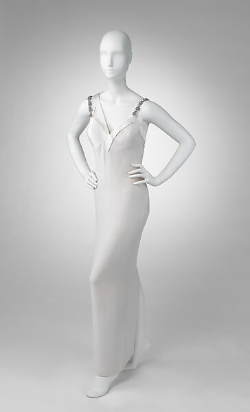 Dress, Gianni Versace (Italian, founded 1978), silk, metal, glass, Italian 