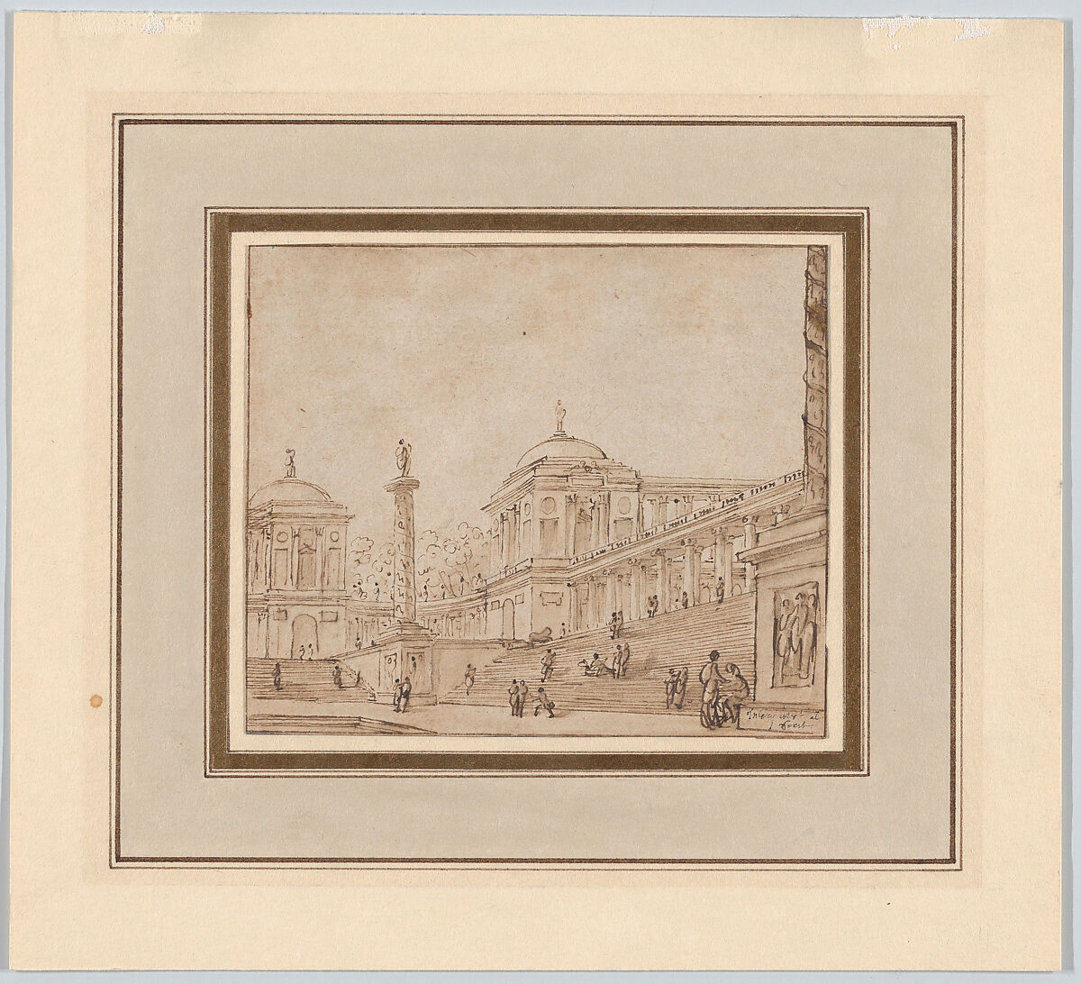 An Architectural Capriccio, Luc Vincent Thiery de Sainte Colombe (French, 1734–after 1811), Pen and brown ink, brush and brown wash 