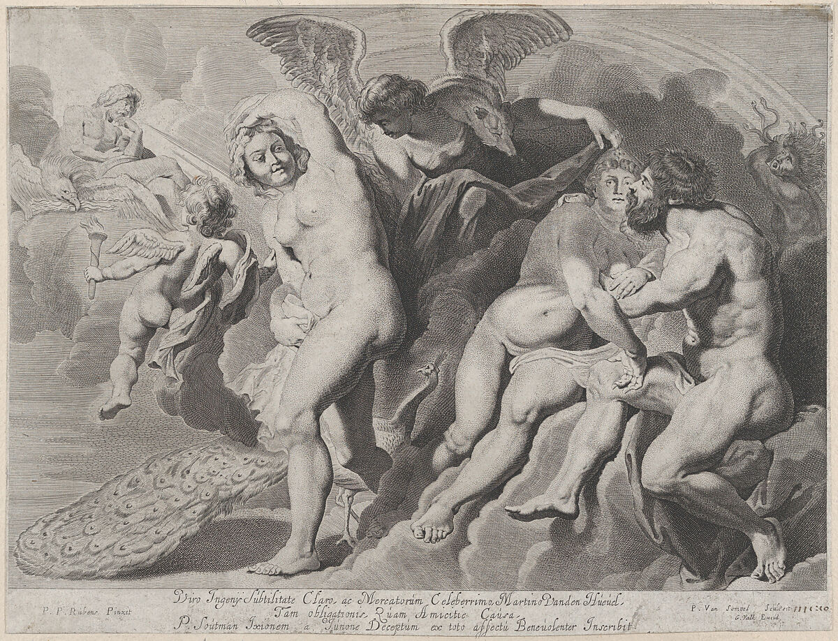 Ixion deceived by Hera, Pieter Van Sompel (Dutch, ca. 1600–ca. 1643), Engraving; fourth state of four (Hollstein) 