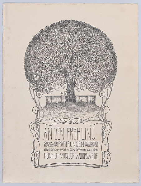 To the Spring (An den Frühling), Heinrich Vogeler (German, Bremen 1872-1942 Kazakhstan), Ten etchings in portfolio with woodcut title and printed boards 
