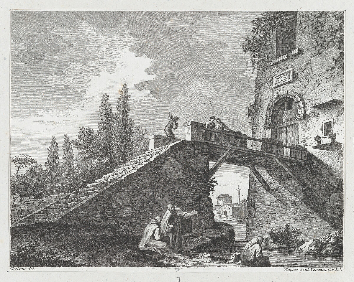 Landscape with Bridge, Joseph Wagner (Italian, Thalendorf 1706–1780 Venice), Etching 