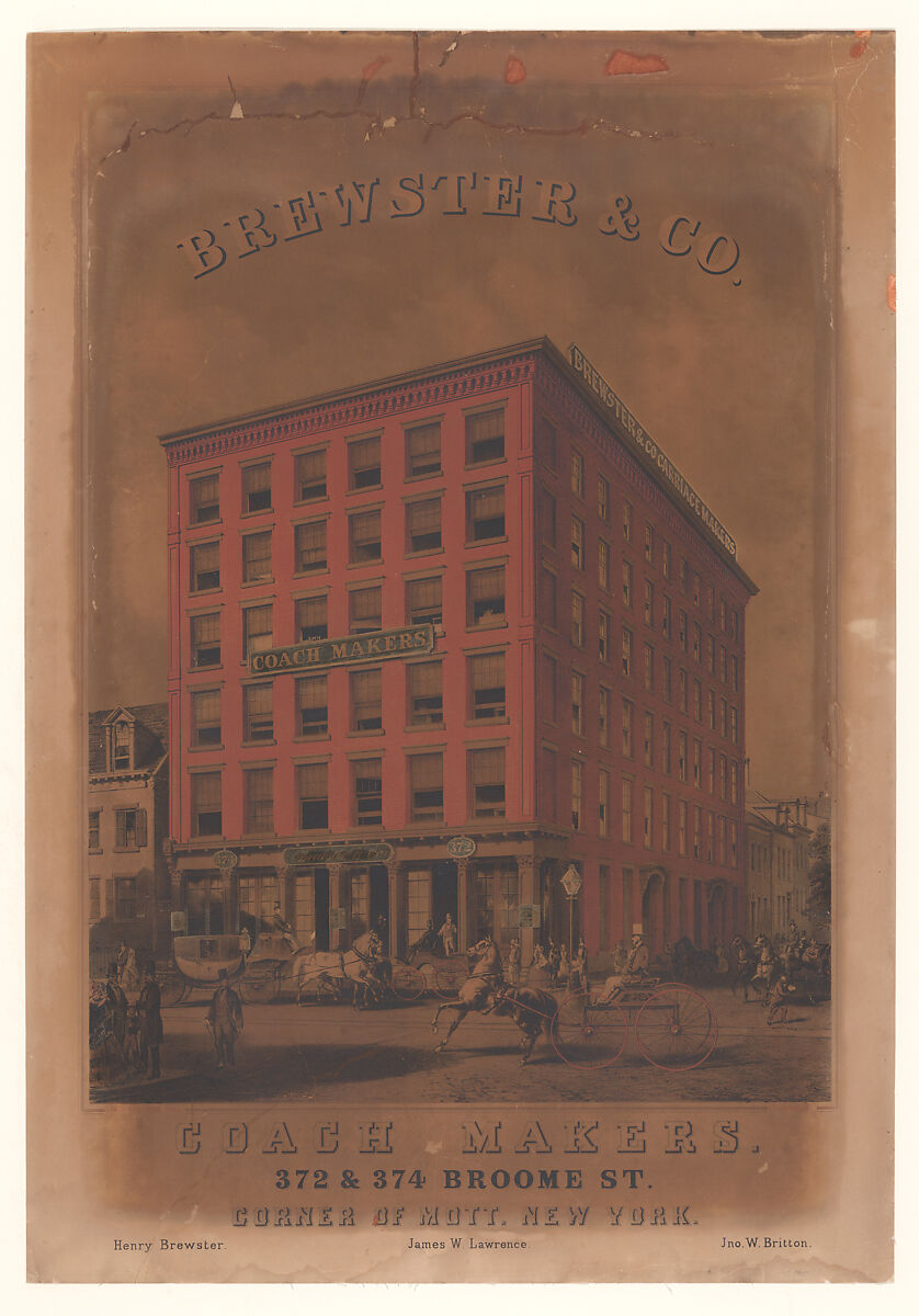 Brewster & Co. Coach Makers, 372 & 374 Broome St., Charles Parsons (American (born England), Hampshire 1821–1910 New York), Lithograph 