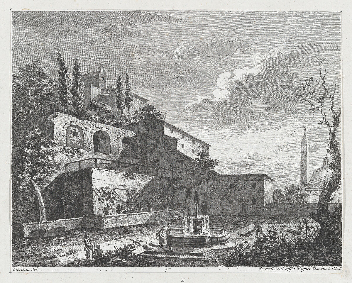 Landscape with Ruins and Fountain, Fabio Berardi (Italian, Siena 1728–1788 Venice), Etching 