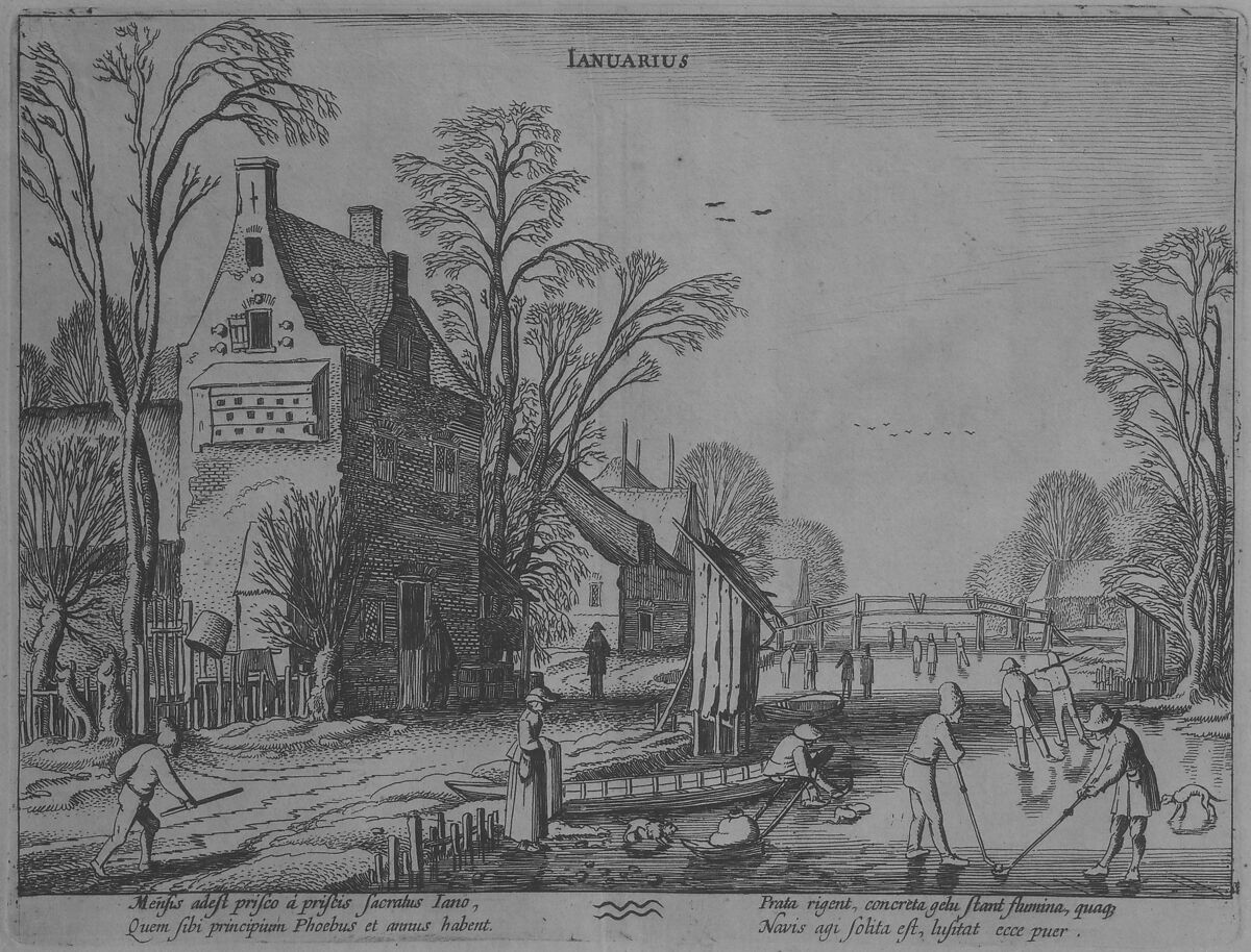 January, from "Twelve Months", Jan van de Velde II (Dutch, Rotterdam or Delft ca. 1593–1641 Enkhuizen), Etching; first state of three 