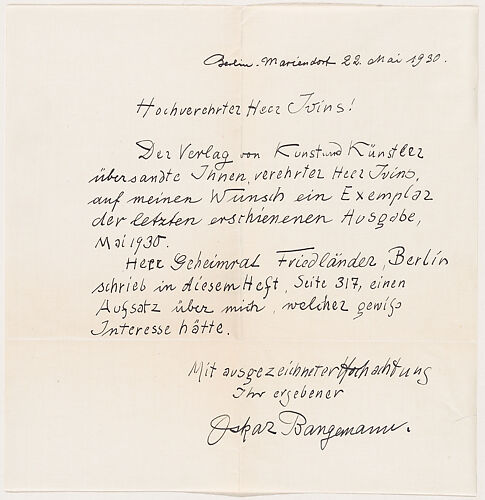 Letter adressed to Mr. Ivins, May 22, 1930
