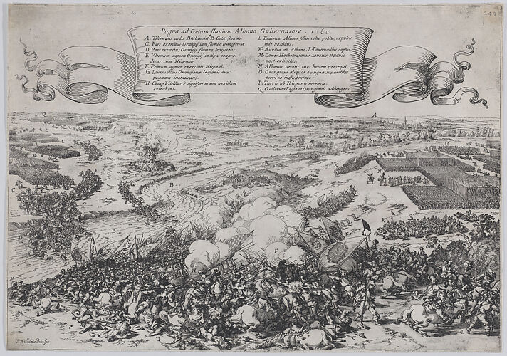 Battle scene: forces led by William of Orange crossing the Gete River to attack the Duke of Alba's army, from 'De Bello Belgico'