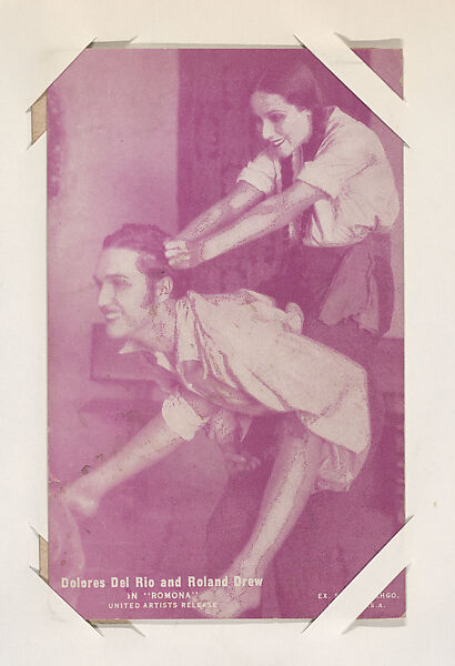 Dolores Del Rio and Roland Drew in "Romona" from Scenes from Movies Exhibit Cards series (W404), Exhibit Supply Company, Commercial color photolithograph 