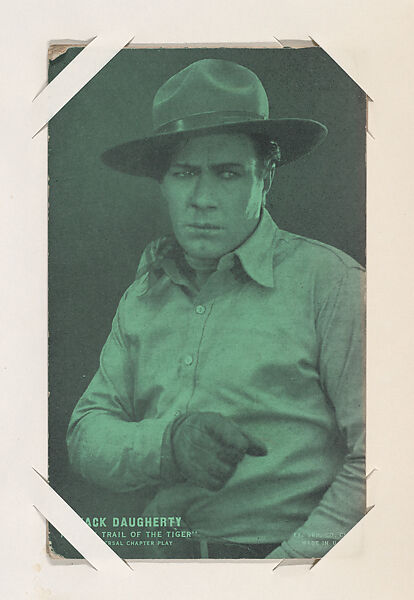 Jack Daugherty in "The Trail of the Tiger" from Scenes from Movies Exhibit Cards series (W404), Exhibit Supply Company, Commercial color photolithograph 