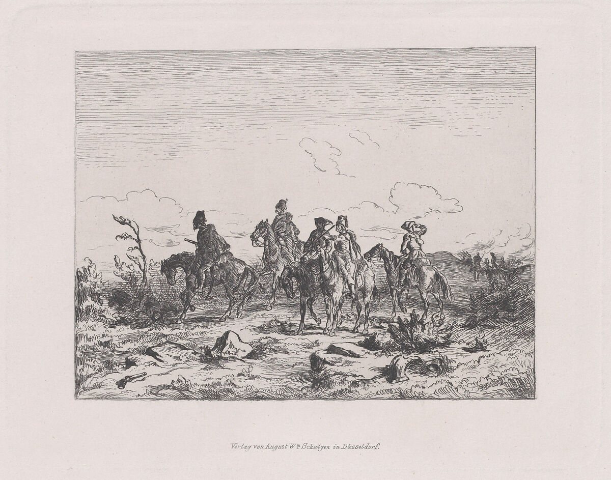 Military scene with five men on horseback, August Beck (Swiss, Basel 1823–1872 Thun), Etching 