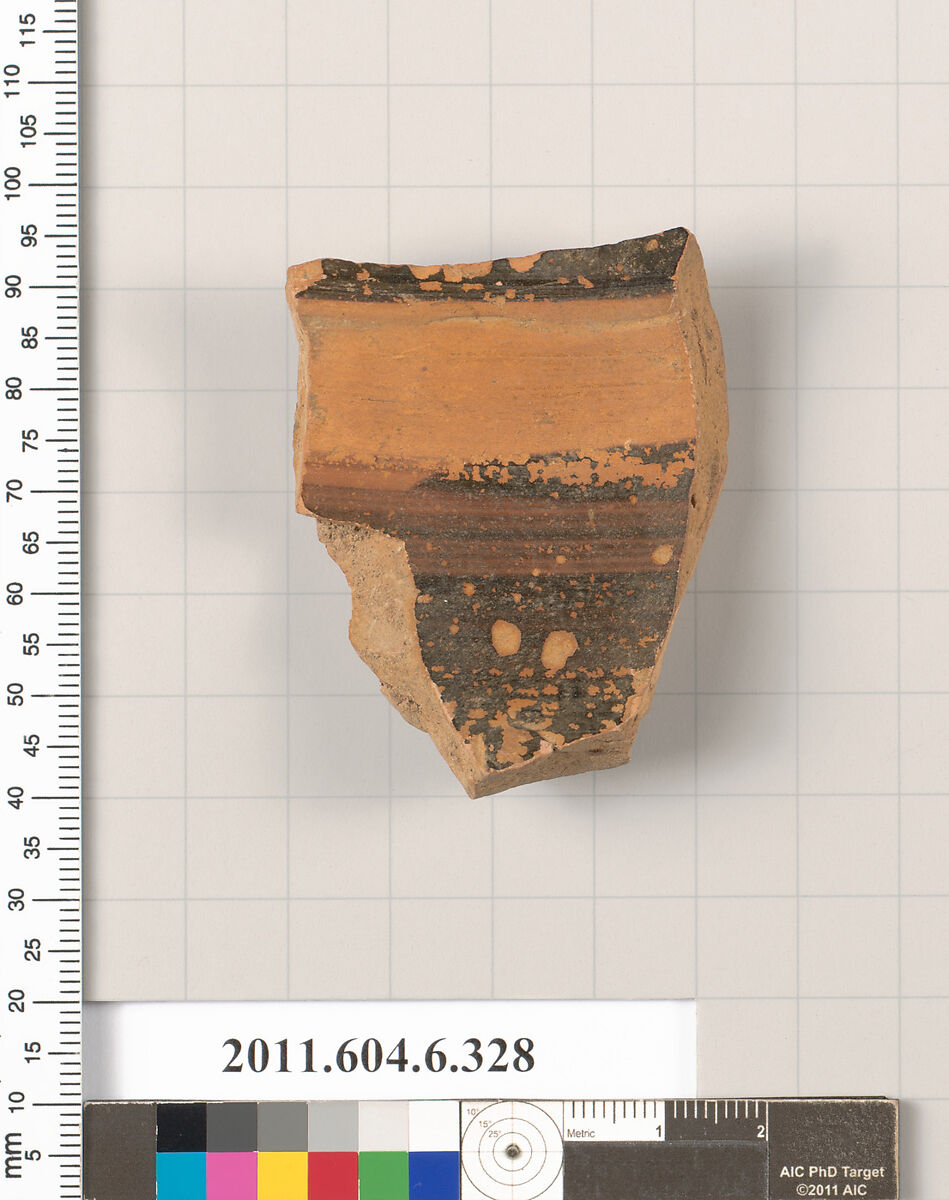 Terracotta fragment of a hydria (water jar)?, Terracotta, Greek, Attic