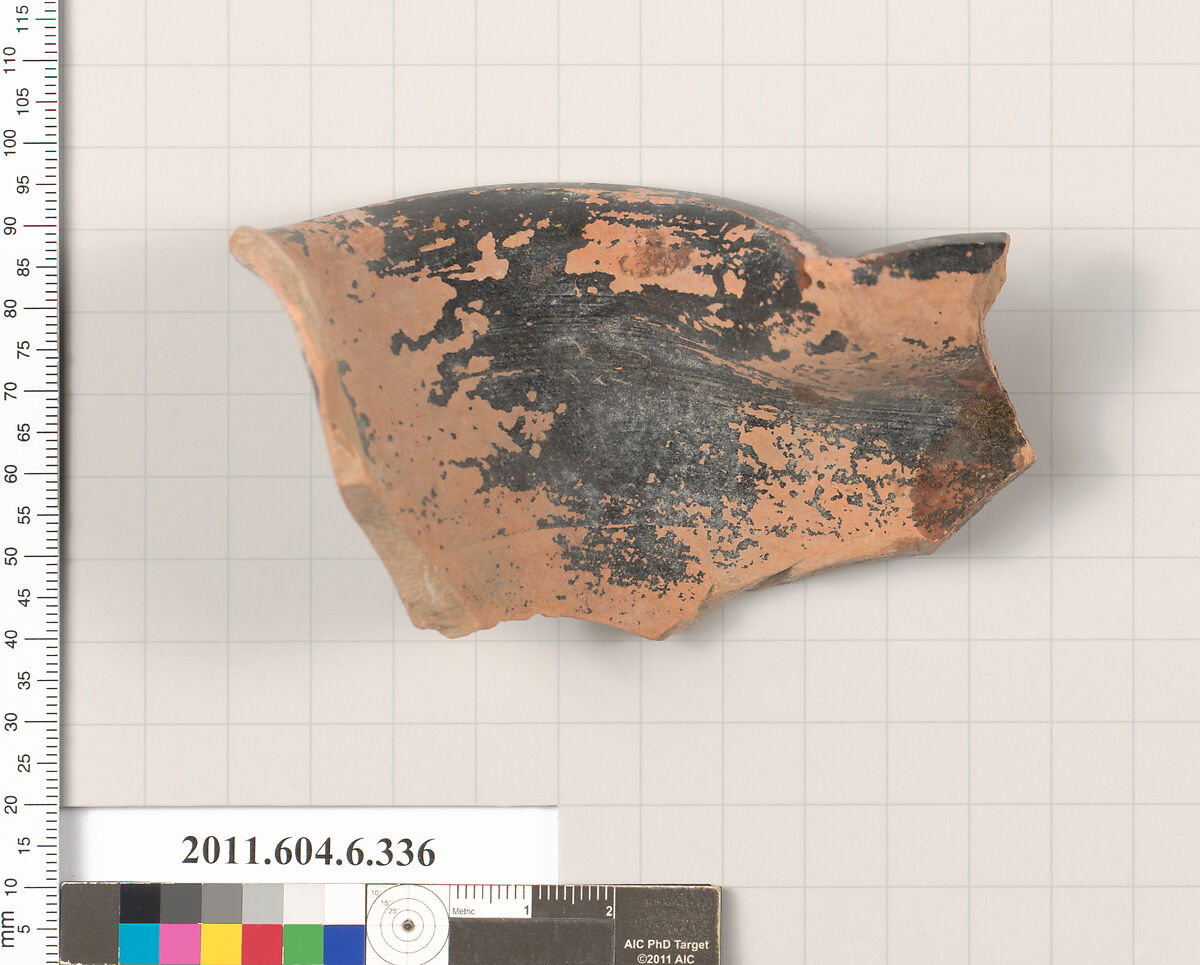 Terracotta fragment of an oinochoe: chous (jug), Terracotta, Greek, Attic