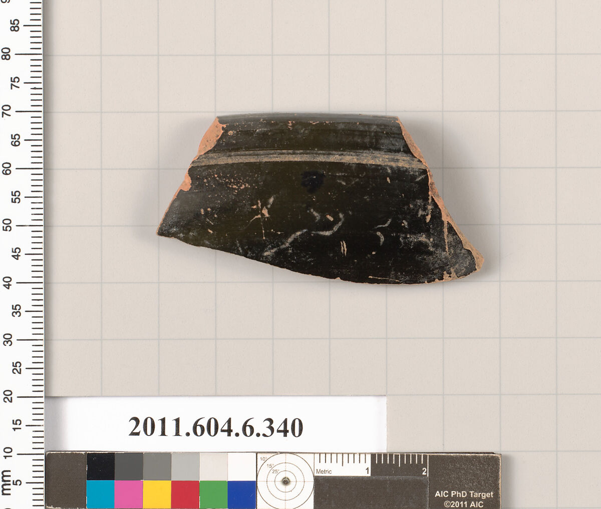 Terracotta rim fragment of a bowl, Terracotta, Greek, Attic 