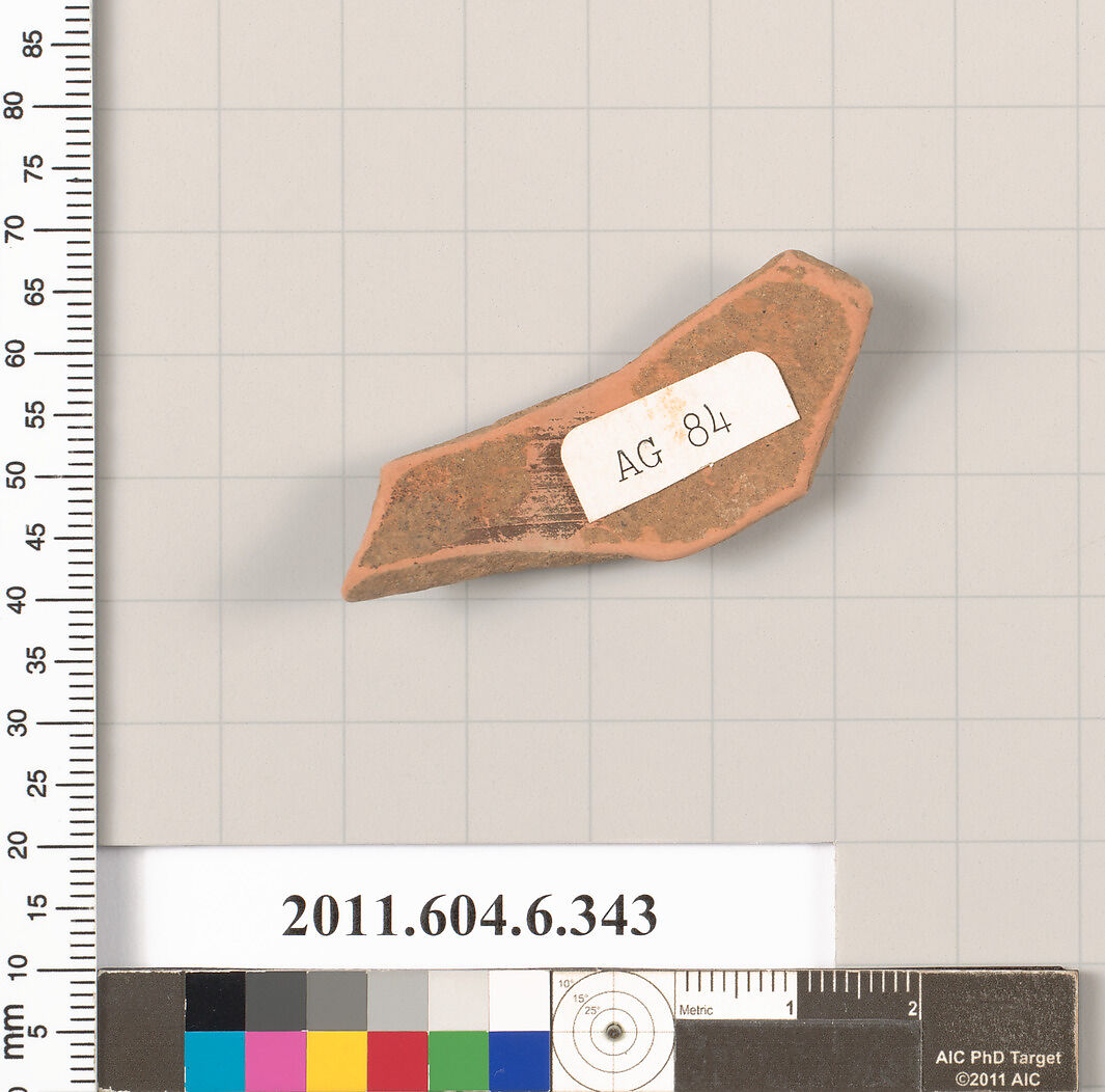 Terracotta fragment of a closed shape, Terracotta, Greek, Attic