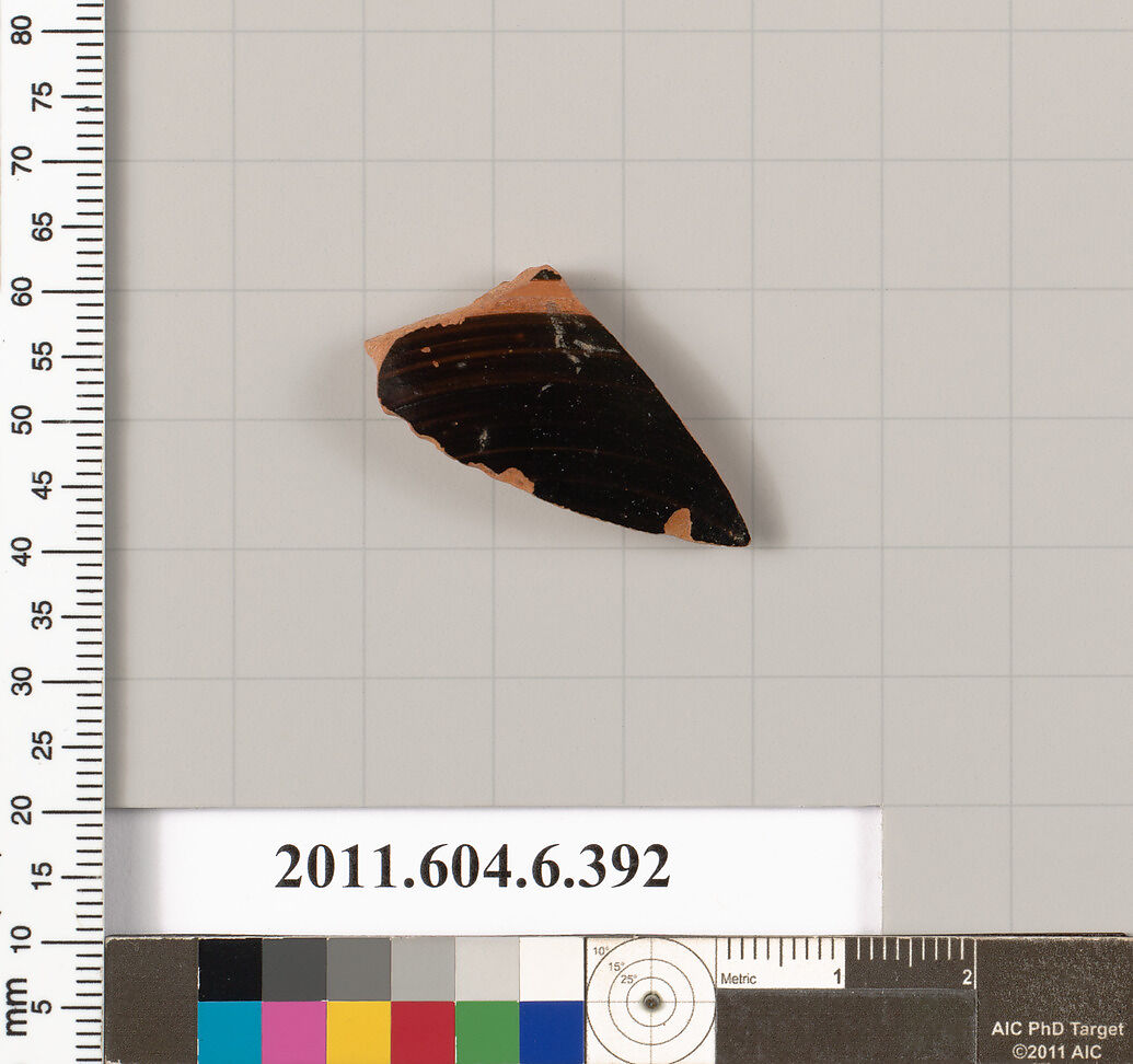 Terracotta fragment of an open shape, Terracotta, Greek, Attic
