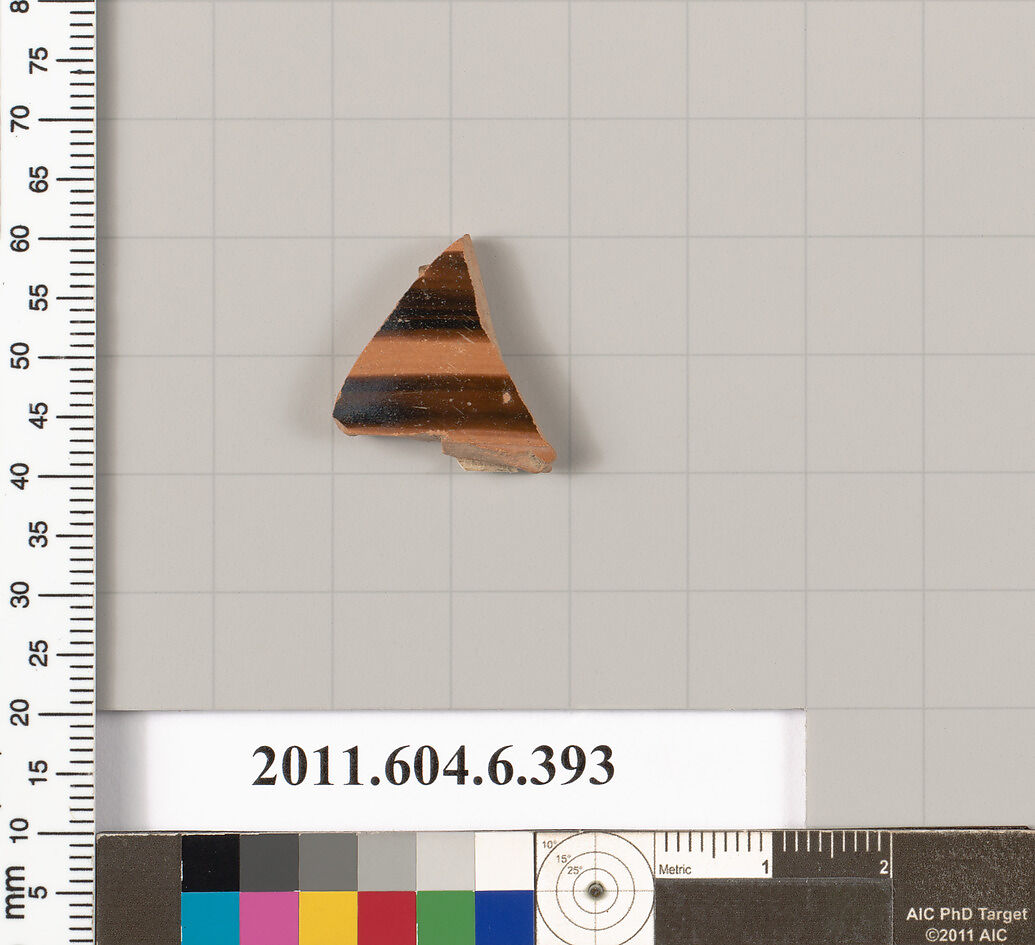 Terracotta fragment of a closed shape, Terracotta, Greek, Attic 