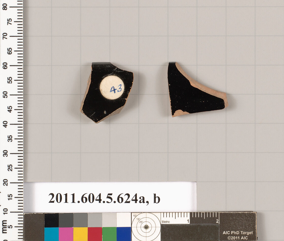 Terracotta rim fragments of kylikes (drinking cups), Terracotta, Greek, Attic 