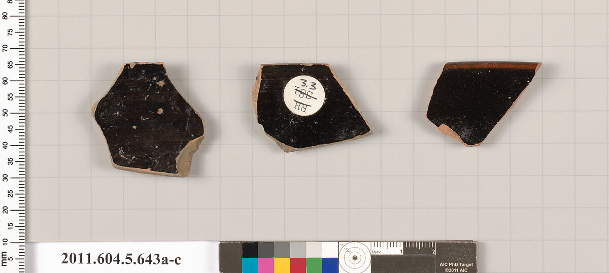 Terracotta rim fragments of kylikes (drinking cups), Terracotta, Greek, Attic