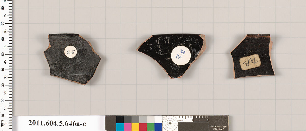 Terracotta rim fragments of kylikes (drinking cups), Terracotta, Greek, Attic