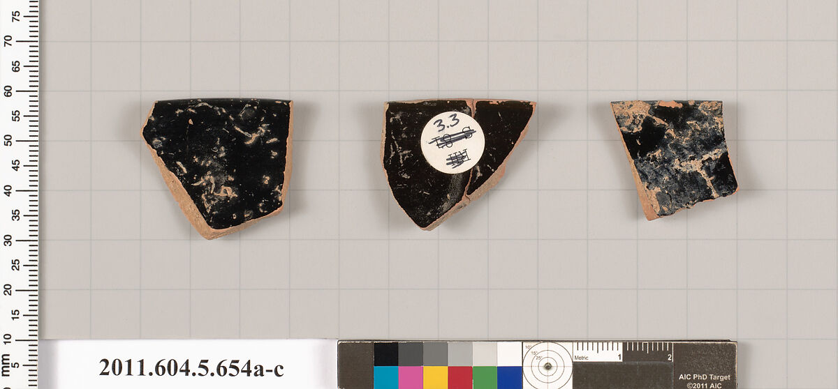 Terracotta rim fragments of kylikes (drinking cups), Terracotta, Greek, Attic