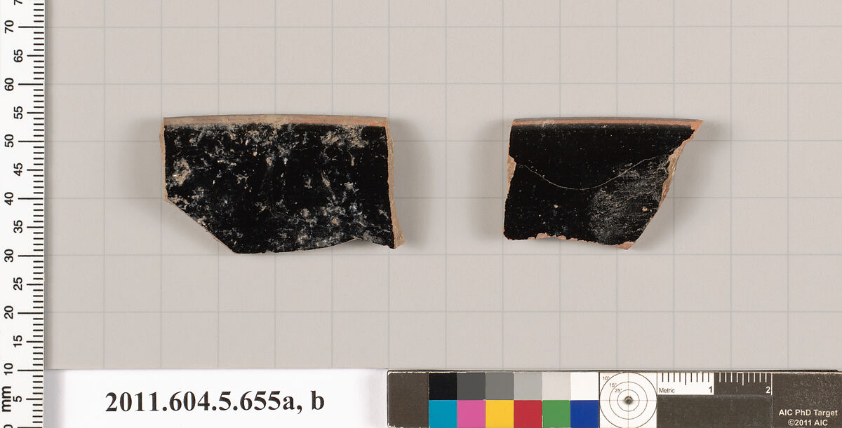 Terracotta rim fragments of kylikes (drinking cups), Terracotta, Greek, Attic