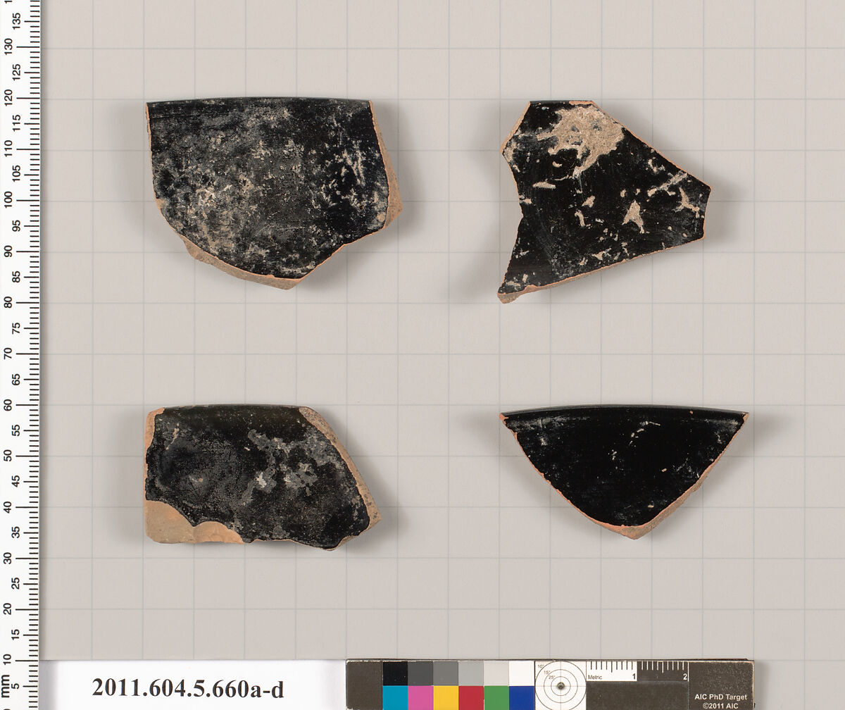 Terracotta rim fragments of kylikes (drinking cups), Terracotta, Greek, Attic
