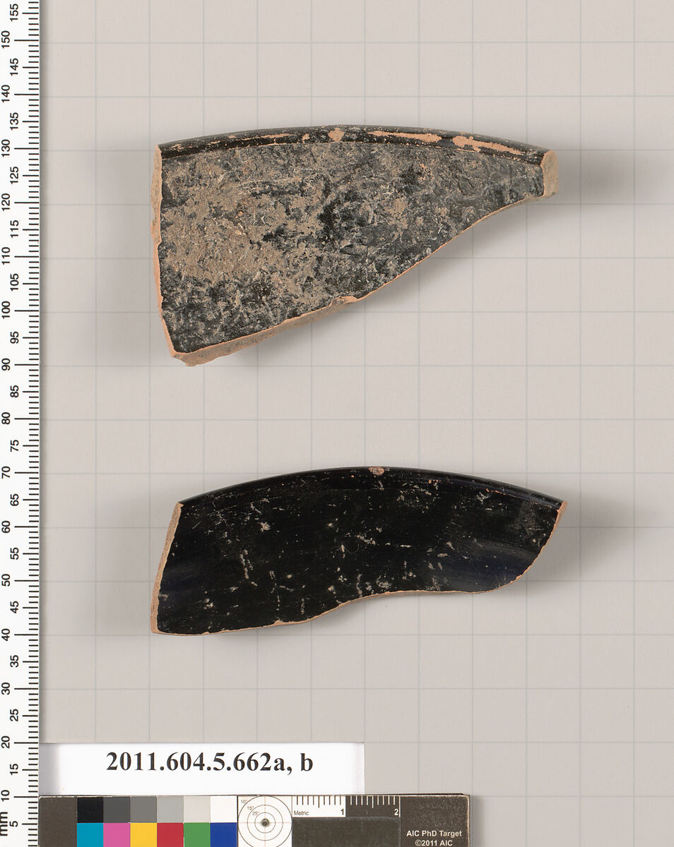 Terracotta rim fragments of kylikes (drinking cups), Terracotta, Greek, Attic