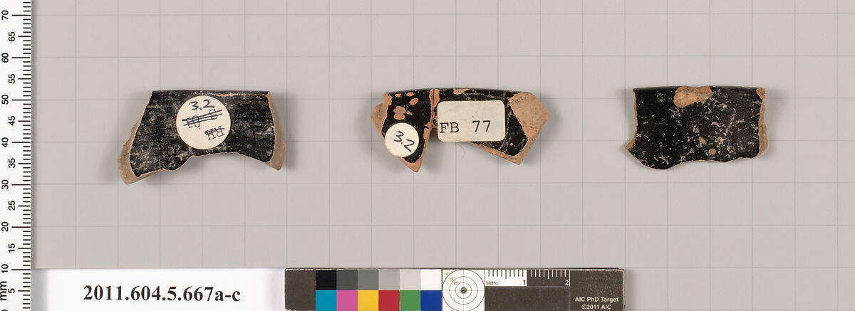 Terracotta rim fragments of kylikes (drinking cups), Terracotta, Greek, Attic