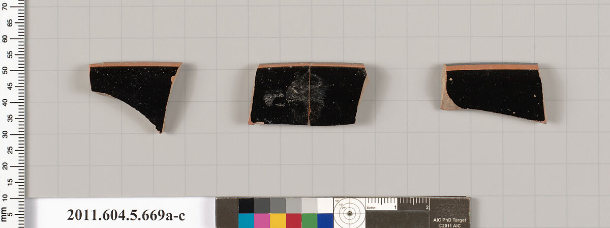 Terracotta rim fragments of kylikes (drinking cups), Terracotta, Greek, Attic