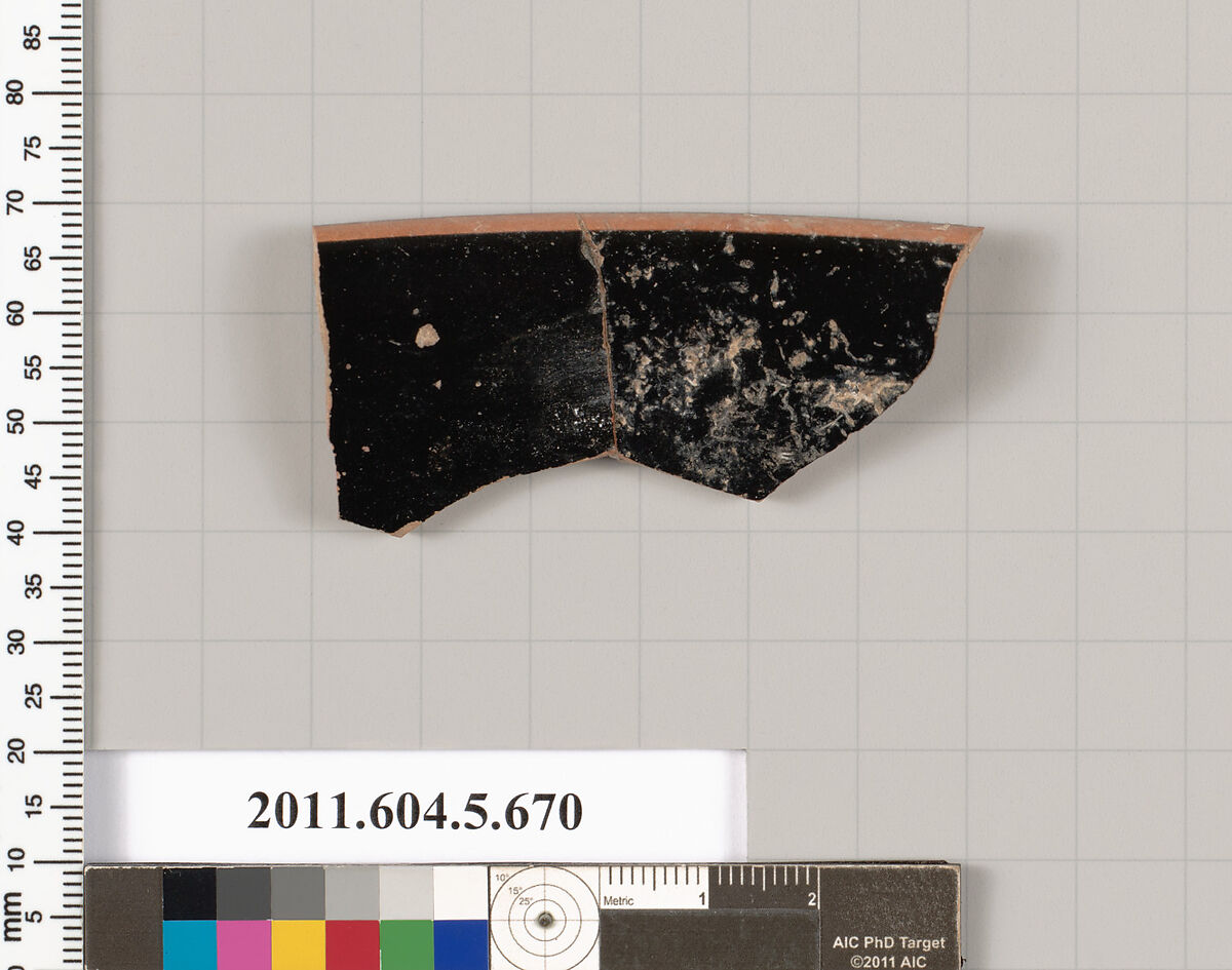 Terracotta rim fragment of a kylix (drinking cup), Terracotta, Greek, Attic