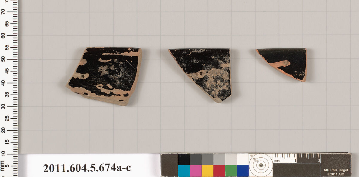 Terracotta rim fragments of kylikes (drinking cups), Terracotta, Greek, Attic