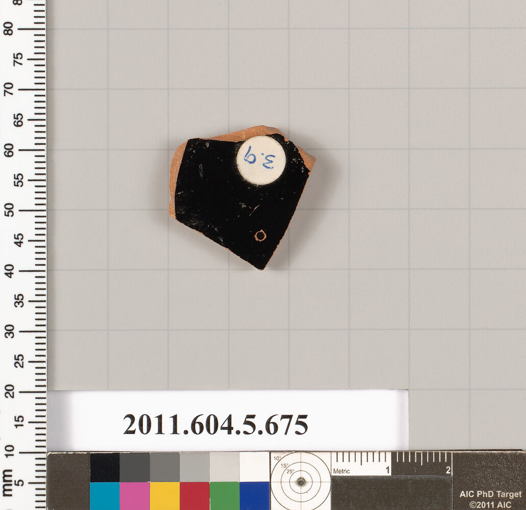 Terracotta fragment of a kylix (drinking cup), Terracotta, Greek, Attic 