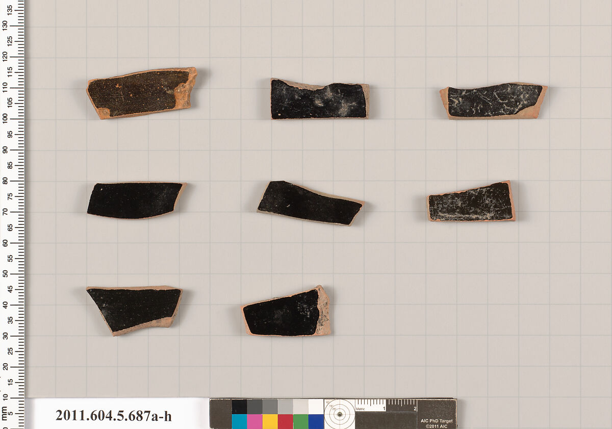 Terracotta fragments of kylikes (drinking cups), Terracotta, Greek, Attic
