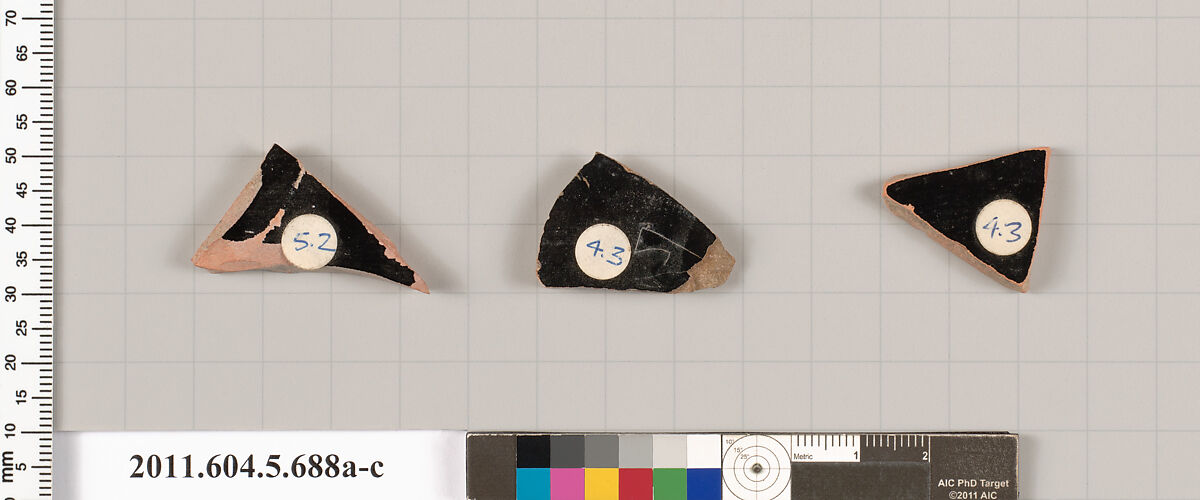 Terracotta fragments of kylikes (drinking cups), Terracotta, Greek, Attic