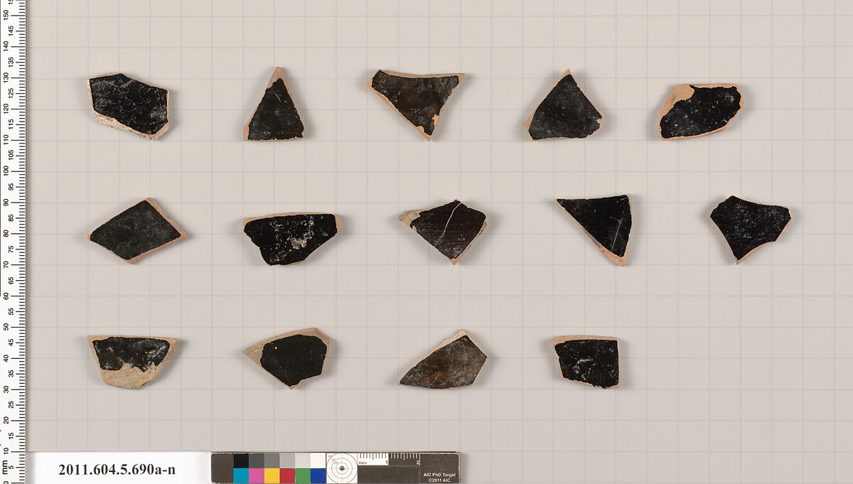 Terracotta fragments of kylikes (drinking cups), Terracotta, Greek, Attic