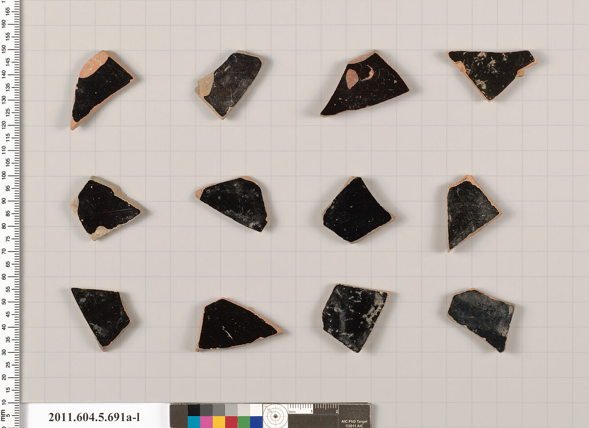 Terracotta fragments of kylikes (drinking cups), Terracotta, Greek, Attic