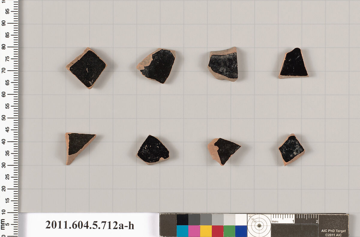 Terracotta fragments of kylikes (drinking cups), Terracotta, Greek, Attic