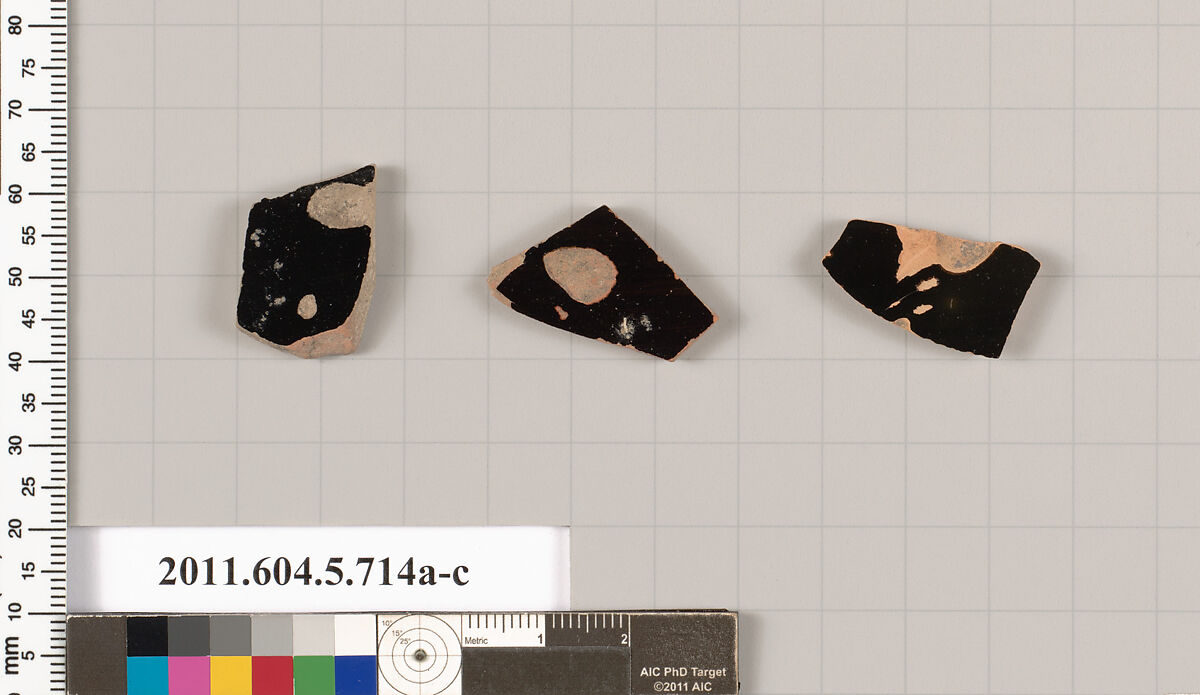 Terracotta fragments of kylikes (drinking cups), Terracotta, Greek, Attic 
