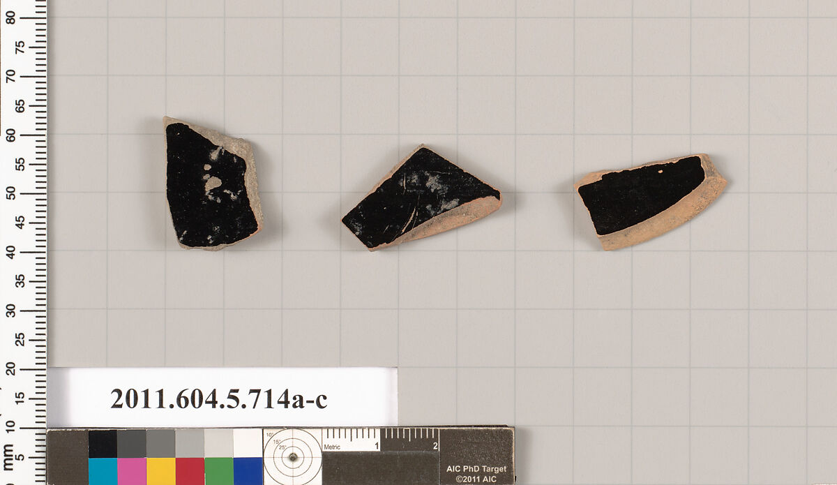 Terracotta fragments of kylikes (drinking cups), Terracotta, Greek, Attic