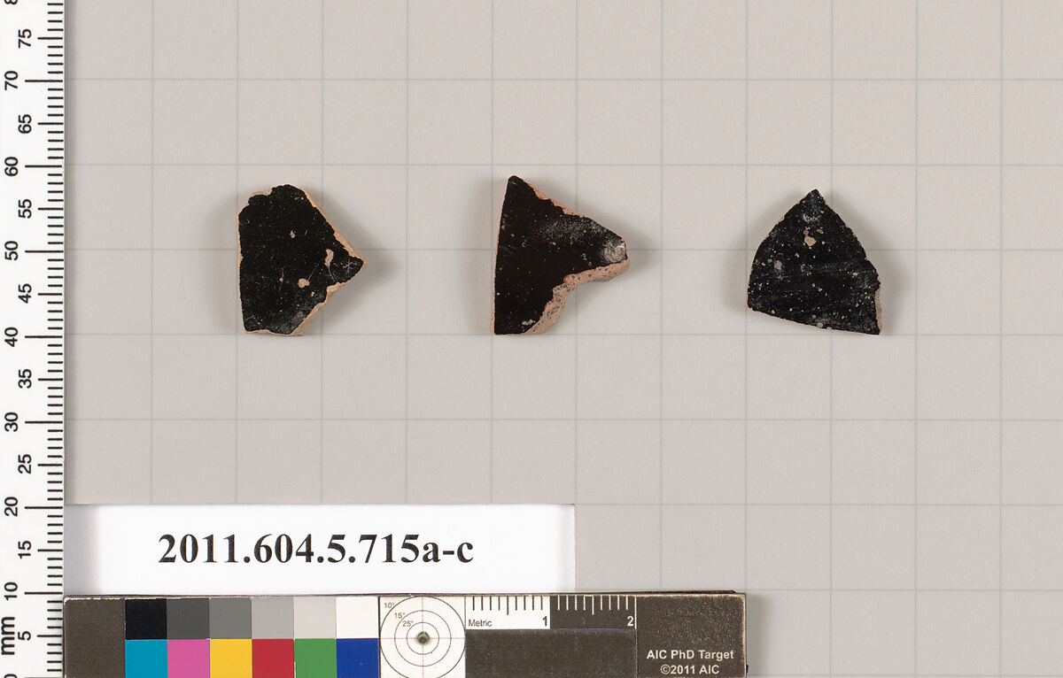 Terracotta fragments of kylikes (drinking cups), Terracotta, Greek, Attic 