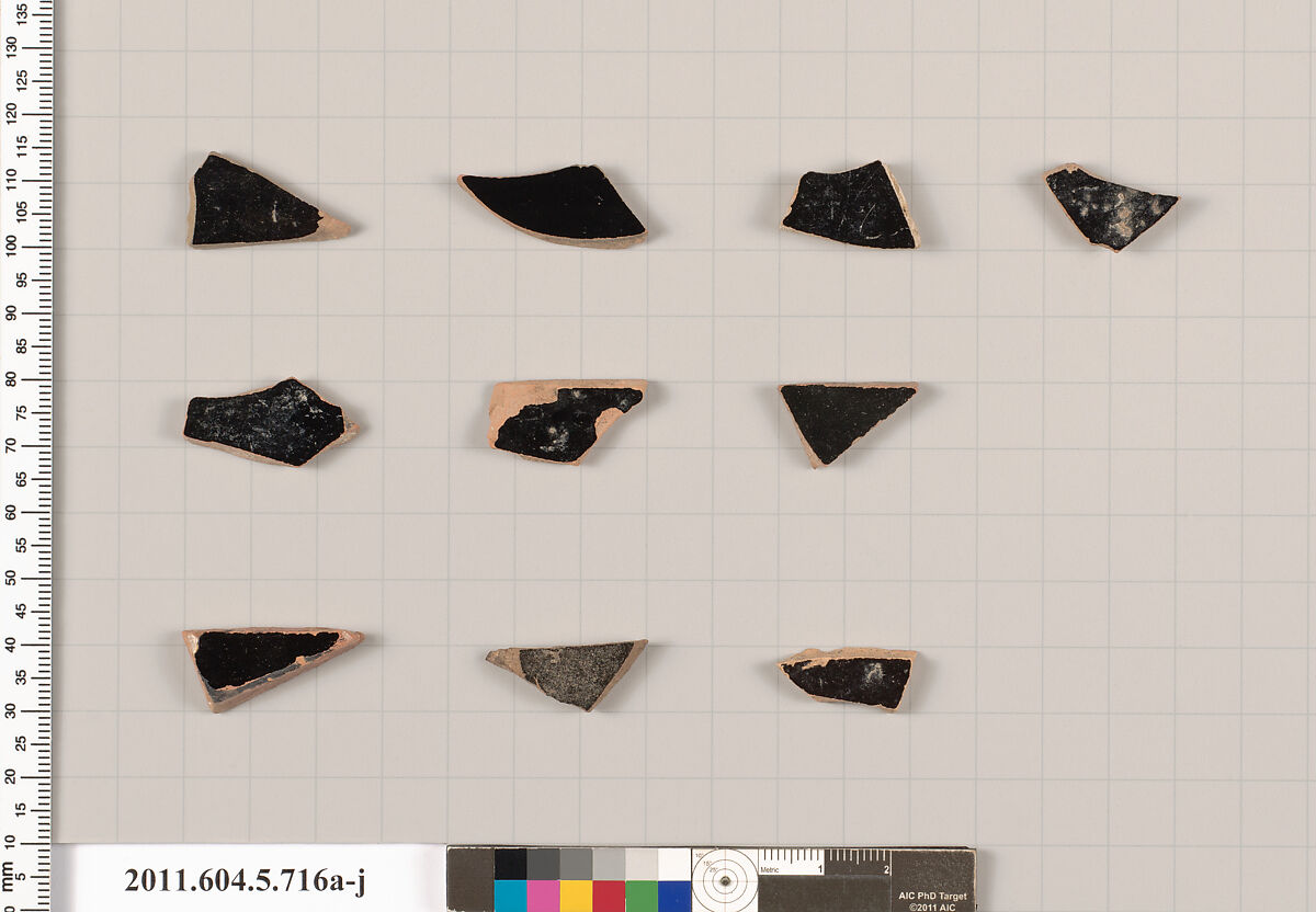Terracotta fragments of kylikes (drinking cups), Terracotta, Greek, Attic