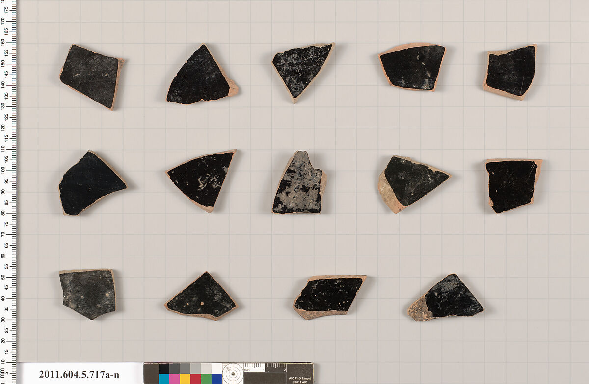 Terracotta fragments of kylikes (drinking cups), Terracotta, Greek, Attic