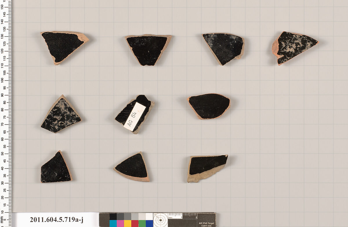 Terracotta fragments of kylikes (drinking cups), Terracotta, Greek, Attic