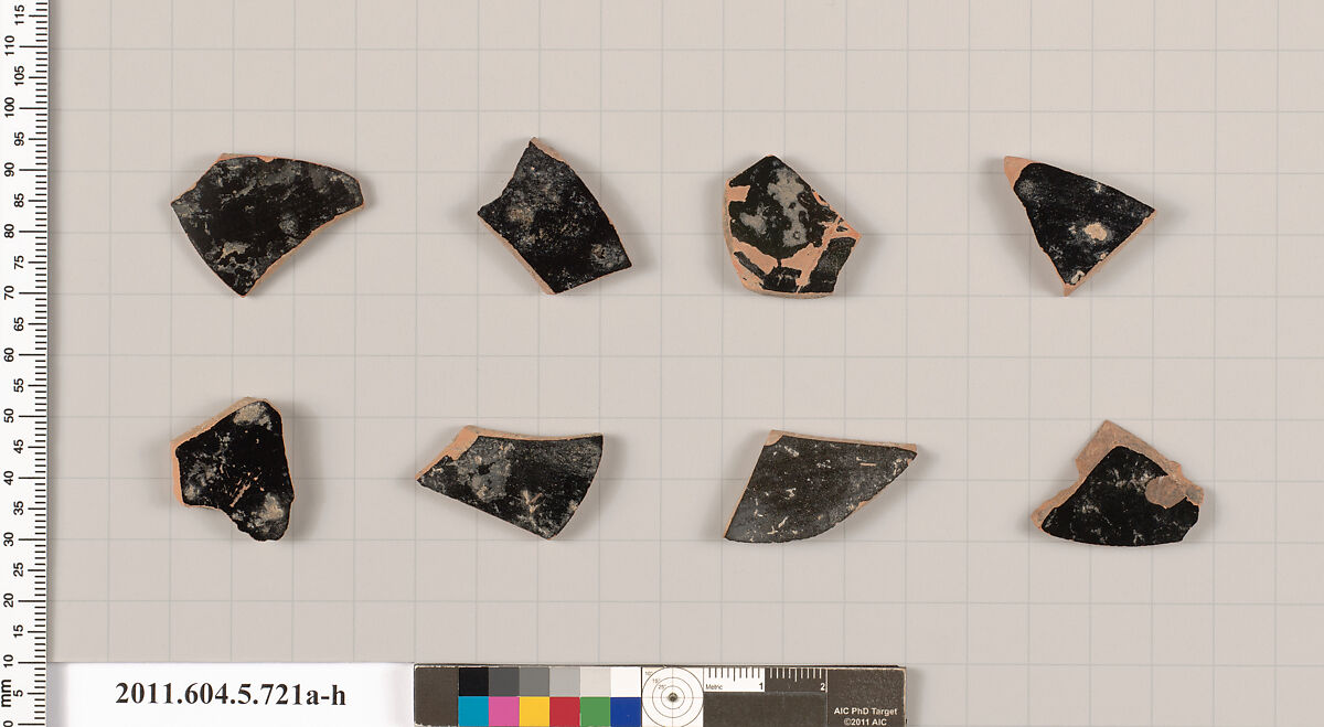 Terracotta fragments of kylikes (drinking cups), Terracotta, Greek, Attic 