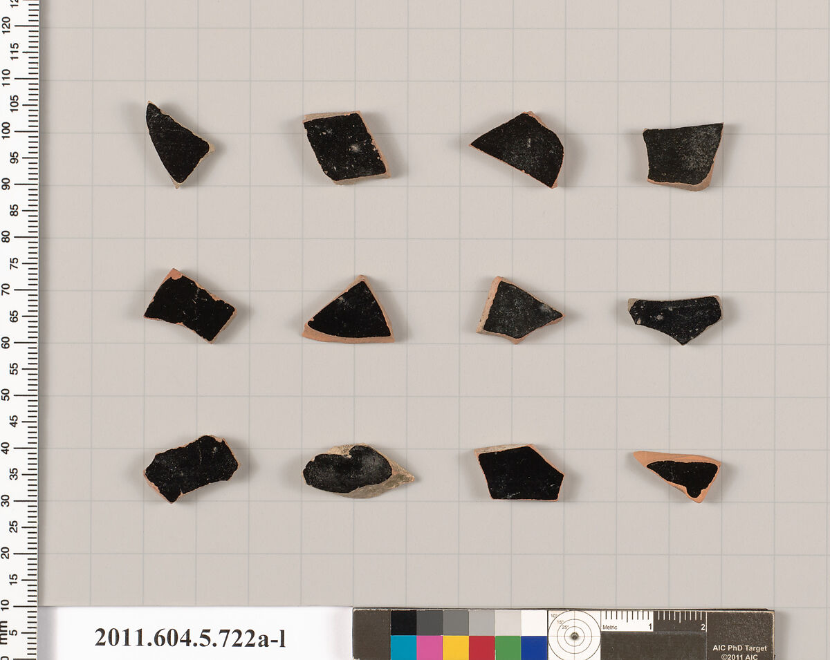Terracotta fragments of kylikes (drinking cups), Terracotta, Greek, Attic