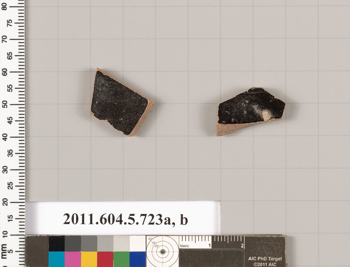 Terracotta fragments of kylikes (drinking cups), Terracotta, Greek, Attic 