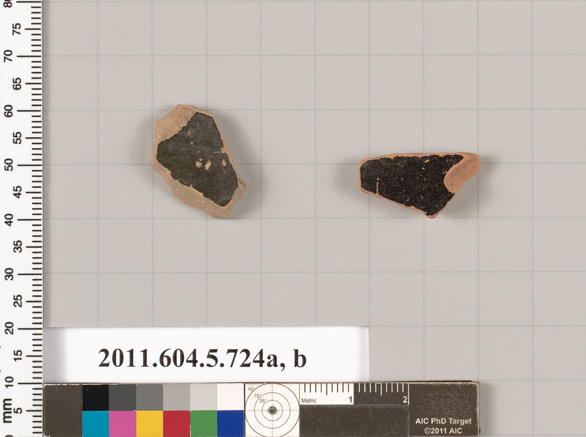 Terracotta fragments of kylikes (drinking cups), Terracotta, Greek, Attic
