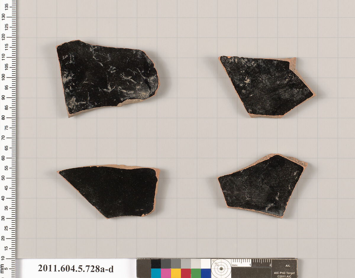 Terracotta fragments of kylikes (drinking cups), Terracotta, Greek, Attic